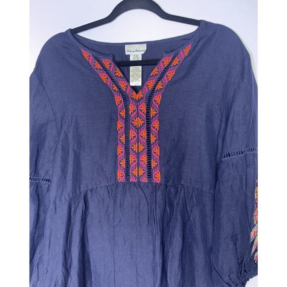 Tommy Bahama St. Lucia Linen-Blend Eyelet Lace Coverup Boho Dress Blue-Large - Picture 7 of 9